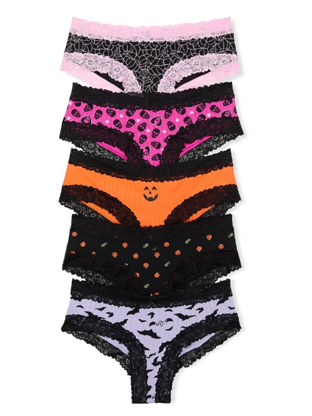 🎃🖤VS Pink panty pack lace trimmed cotton cheeky panties sz M NWT